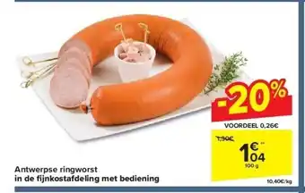 Antwerpse ringworst in de fi jnkostafdeling met bediening