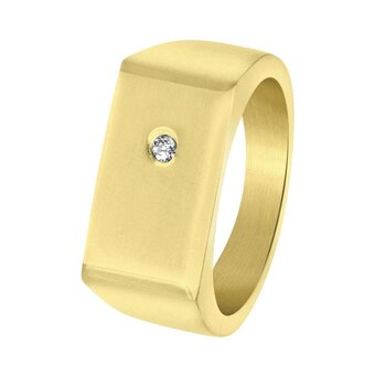 Bol.com Lucardi heren goldplated zegelring met zirkonia - ring - cadeau - staal - goudkleurig aanbieding