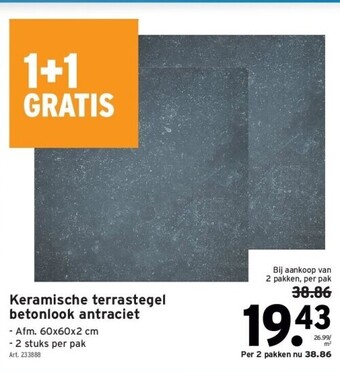 Keramische terrastegel betonlook antraciet
