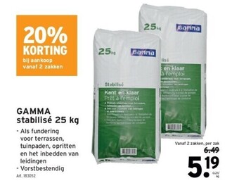 GAMMA Gamma stabilisé 25 kg aanbieding