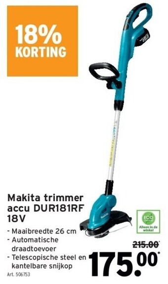 GAMMA Makita trimmer accu dur181rf 18v aanbieding
