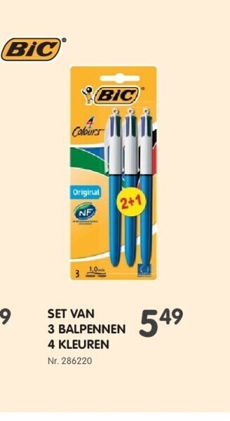 Fun Set van 3 balpennen 4 kleuren aanbieding
