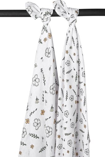 Bol.com Meyco baby floral swaddle - 2-pack - biologisch - hydrofiel - multicolour - 120x120cm aanbieding