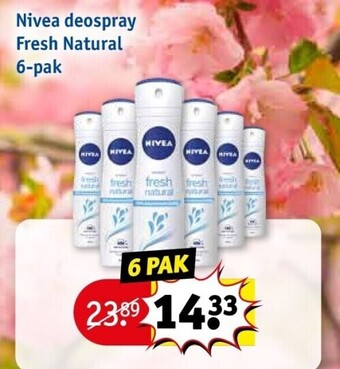Kruidvat Nivea deospray fresh natural 6-pak aanbieding