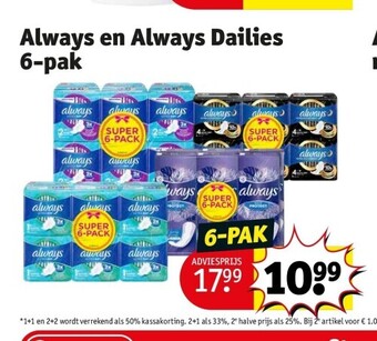 Kruidvat Always en always dailies 6-pak aanbieding