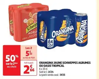 Auchan ORANGINA JAUNE SCHWEPPES AGRUMES OU OASIS TROPICAL aanbieding
