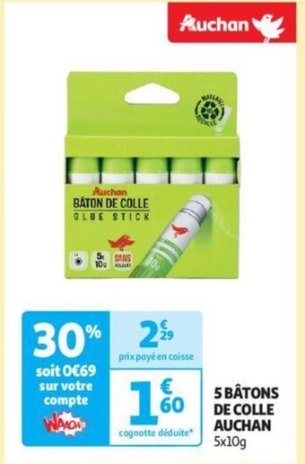 Auchan 5 BÂTONS DE COLLE AUCHAN 5x10g aanbieding