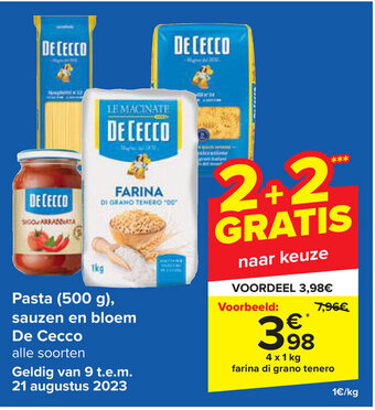 Carrefour Pasta (500 g), sauzen en bloem De Cecco aanbieding