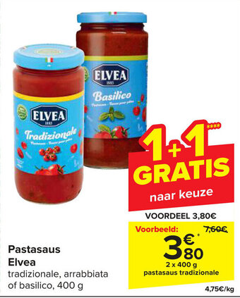 Carrefour Pastasaus Elvea aanbieding