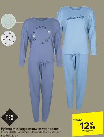 Carrefour TEX Pyjama met lange mouwen voor dames XS tot XXXL aanbieding