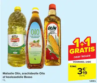 Maïsolie Olin, arachideolie Oilo of koolzaadolie Basso 2 x 1L