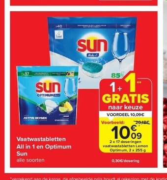 Carrefour Vaatwastabletten all in 1 en optimum sun aanbieding