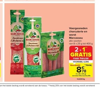 Carrefour Voorgesneden charcuterie en worst marcassou aanbieding