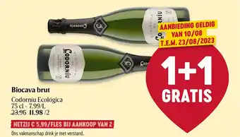 Delhaize Biocava brut Codorníu Ecológica 75 cl - 7.99/L aanbieding