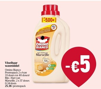 Delhaize Vloeibaar wasmiddel, Omino Bianco Promopack 2 x (van 33 doses tot 40 doses) aanbieding