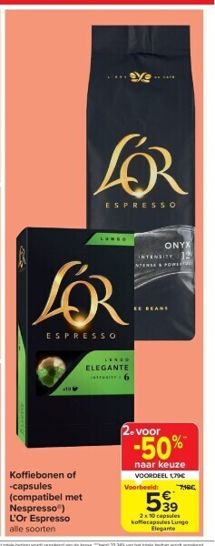 Carrefour Koffi ebonen of -capsules (compatibel met nespresso®) l’or espresso aanbieding