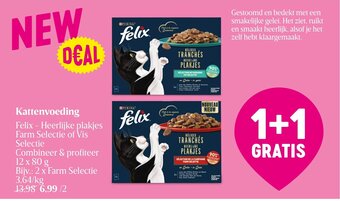 Delhaize Kattenvoeding, Felix - Heerlijke plakjes Farm Selectie of Vis Selectie 12 x 80 g aanbieding