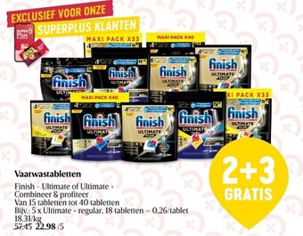 Delhaize Vaatwastabletten, Finish - Ultimate of Ultimate + Van 15 tabletten tot 40 tabletten aanbieding