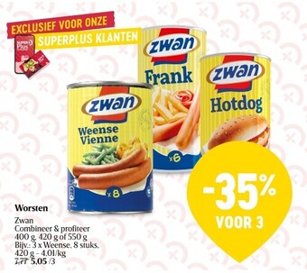 Delhaize Worsten Zwan 400 g, 420 g of 550 g aanbieding