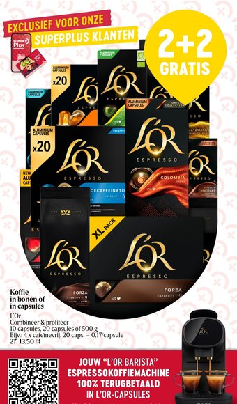 Delhaize Koffie in bonen of in capsules, L'Or 10 capsules, 20 capsules of 500 g aanbieding