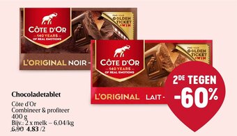 Delhaize Chocoladetablet Côte d'Or 400 g aanbieding