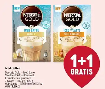 Delhaize Iced Coffee Nescafé Gold - Iced Latte Vanilla of Salted Caramel 7 zakjes - 102 g of 105 g aanbieding