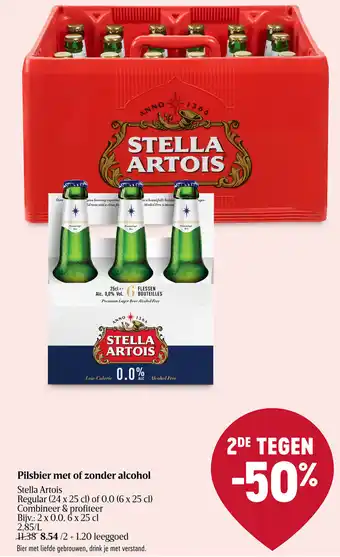 Delhaize Stella Artois Pilsbier met of zonder alcohol aanbieding