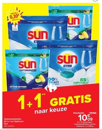 Carrefour Vaatwastabletten all in 1 en optimum sun aanbieding