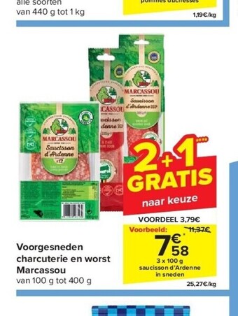 Carrefour Voorgesneden charcuterie en worst marcassou aanbieding