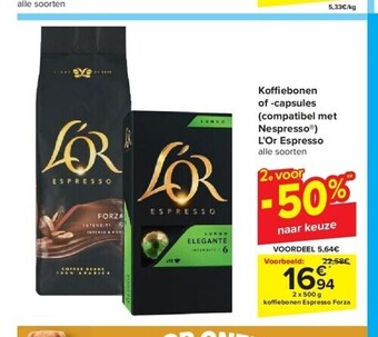 Carrefour Koffi ebonen of -capsules (compatibel met nespresso®) l’or espresso aanbieding