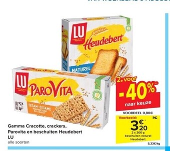 Carrefour Gamma cracotte, crackers, parovita en beschuiten heudebert lu aanbieding