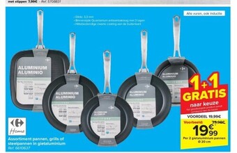 Carrefour Assortiment pannen, grills of steelpannen in gietaluminium aanbieding