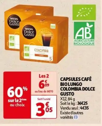 CAPSULES CAFÉ BIOLUNGO COLOMBIA DOLCE GUSTO