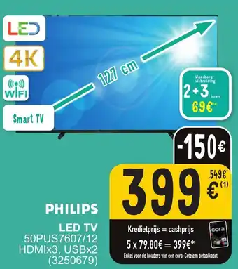 Cora PHILIPS LED TV 50PUS7607/12 HDMIx3, USBx2 aanbieding