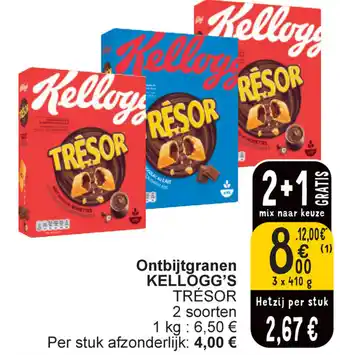 Cora KELLOGG'S TRÉSOR Ontbijtgranen 3 x 410g aanbieding