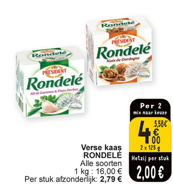 Cora Rondele Verse kaas 2 x 125g aanbieding