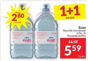 Intermarché Evian Natuurlijk mineraalwater In fles-2 x 6 L aanbieding