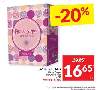 Intermarché IGP Terre du Midi Roc du Berger Rosé, wit of rood In BIB aanbieding