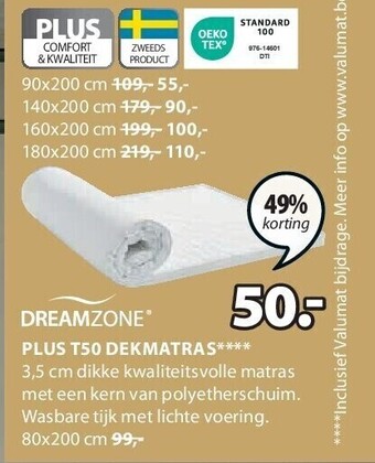 Jysk Plus t50 dekmatras aanbieding