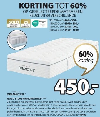 Jysk Gold s100 springmatras aanbieding