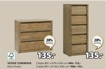 Jysk Vedde commode 3 lades b91 x h79 x d43 cm aanbieding