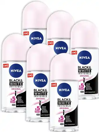 Bol.com Nivea invisible for black & white clear - deodorant roller - 6 x 50 ml - voordeelverpakking aanbieding