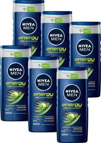Nivea men energy - 6x 250 ml - voordeelverpakking - douchegel