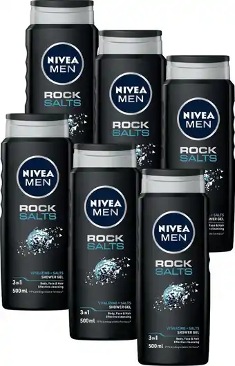 Bol.com Nivea men rock salts - 6x 500 ml - voordeelverpakking - douchegel aanbieding