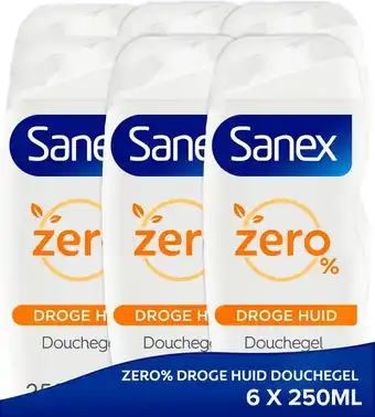 Bol.com Sanex zero% droge huid douchegel - 6 x 250ml - voordeelverpakking aanbieding