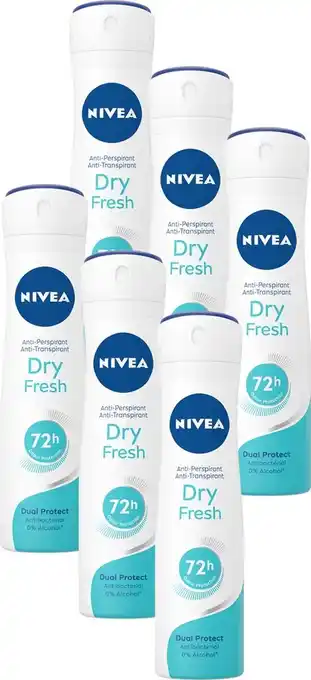 Bol.com Nivea dry fresh - 6 x 150ml - voordeelverpakking - deodorant spray aanbieding