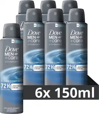 Dove men+care advanced clean comfort anti-transpirant deodorant spray - 6 x 150 ml - voordeelverpakking