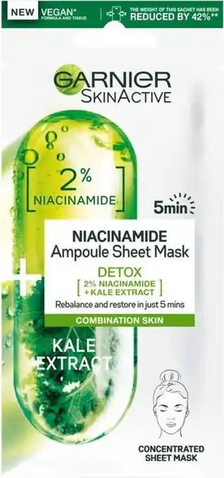 Bol.com 20x garnier skinactive tissue gezichtsmasker boerenkool & niacinamide aanbieding