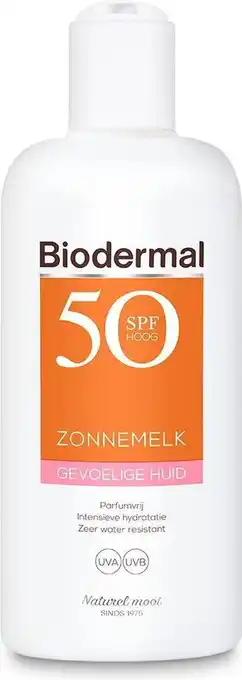 Bol.com Biodermal zonnemelk gevoelige huid - zonnebrand voor de gevoelige huid -spf50+ 200 ml aanbieding
