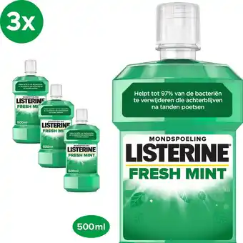 Bol.com Listerine fresh mint, mondspoeling met essentiële oliën voor een langdurig frisse adem, 3 x 500 ml aanbieding